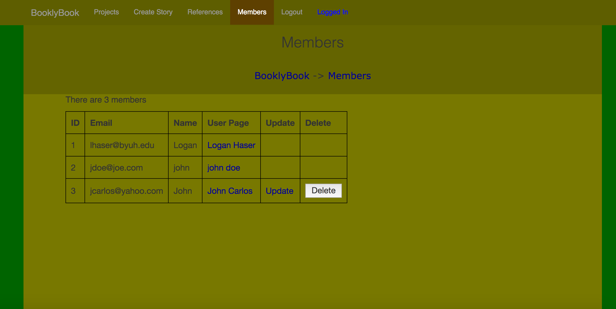 Picture of Members Page and Table